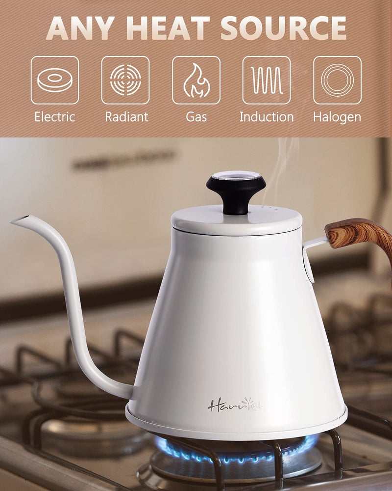 harriet Gooseneck Kettle for Stove Top  37oz (1.1L) Stainless Steel Pour Over Coffee Kettle with Thermometer  Anti-Hot Handle  Flow Spout Design For Drip Coffee  White - Image 3